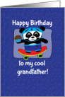 Birthday for Grandfather - Little Skateboarder Panda Bear (Blue/Stars) card