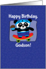 Birthday for Godson - Little Skateboarder Panda Bear (Blue/Stars) card