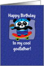 Birthday for Godfather - Little Skateboarder Panda Bear (Blue/Stars) card