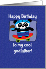 Birthday for Godfather - Little Skateboarder Panda Bear (Blue/Stars) card