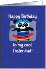 Birthday for Foster Dad - Little Skateboarder Panda Bear (Blue/Stars) card