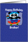 Birthday for Brother - Little Skateboarder Panda Bear (Blue/Stars) card
