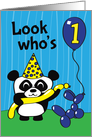 1st Birthday for Boy - Panda Bear with Balloon Animals on Blue Stripes card