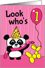 1st Birthday for Girl - Panda Bear with Balloon Animals (Pink Stripes) card