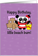Birthday for Girl - Little Beach Bum Panda on Purple with Sun & Waves card