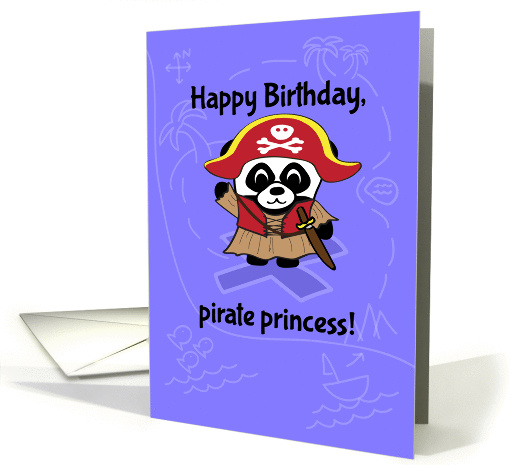 Birthday for Girl - Pirate Princess Panda on Purple Treasure Map card