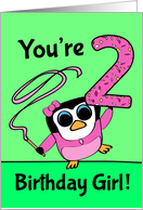 2nd Birthday for Girl - Little Gymnast Penguin (Pink and Green) card