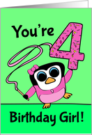 4th Birthday for Girl - Little Gymnast Penguin (Pink and Green) card