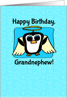 Birthday for Grandnephew - Little Angel Penguin on Blue with Hearts card