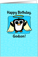 Birthday for Godson - Little Angel Penguin on Blue with Hearts card