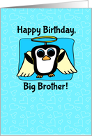 Birthday for Big Brother - Little Angel Penguin on Blue with Hearts card