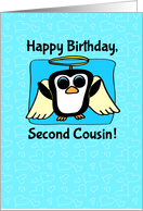 Birthday for Boy Second Cousin - Little Angel Penguin on Blue & Hearts card