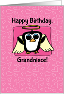 Birthday for Grandniece - Little Angel Penguin on Pink with Hearts card