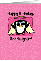 Birthday for Goddaughter - Little Angel Penguin on Pink with Hearts card