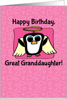 Birthday for Great Granddaughter - Little Angel Penguin (Pink/Hearts) card