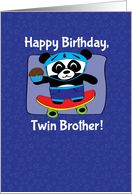 Birthday for Twin Brother- Little Skateboarder Panda Bear (Blue/Stars) card