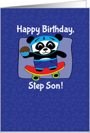 Birthday for Step Son - Little Skateboarder Panda Bear (Blue/Stars) card