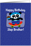 Birthday for Step Brother - Little Skateboarder Panda Bear (Blue) card