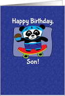 Birthday for Son - Little Skateboarder Panda Bear (Blue/Stars) card