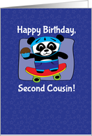 Birthday for Boy Second Cousin - Little Skateboarder Panda Bear (Blue) card