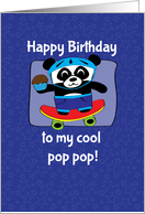 Birthday for Pop Pop - Little Skateboarder Panda Bear (Blue/Stars) card