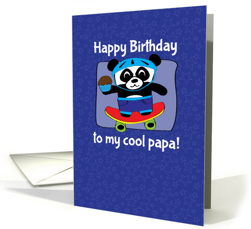 Birthday for Papa - Little Skateboarder Panda Bear (Blue/Stars) card
