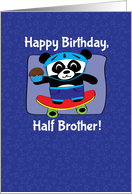 Birthday for Half Brother - Little Skateboarder Panda Bear (Blue) card