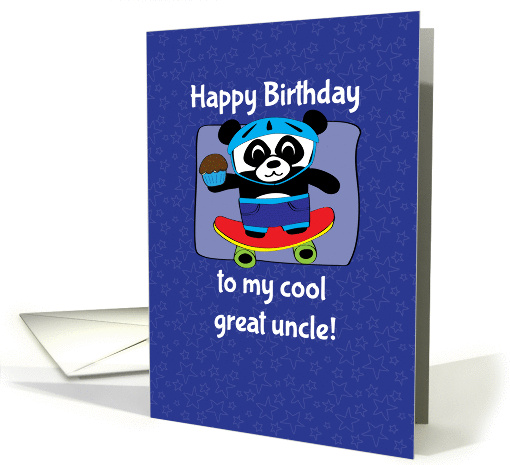 Birthday for Great Uncle - Little Skateboarder Panda Bear (Blue) card