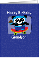 Birthday for Grandson - Little Skateboarder Panda Bear (Blue/Stars) card