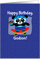 Birthday for Godson - Little Skateboarder Panda Bear (Blue/Stars) card