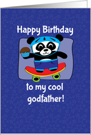 Birthday for Godfather - Little Skateboarder Panda Bear (Blue/Stars) card