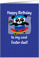 Birthday for Foster Dad - Little Skateboarder Panda Bear (Blue/Stars) card
