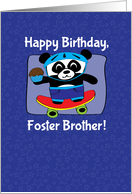 Birthday for Foster Brother - Little Skateboarder Panda Bear (Blue) card