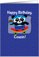 Birthday for Boy Cousin - Little Skateboarder Panda Bear (Blue/Stars) card