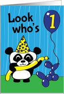1st Birthday for Boy - Panda Bear with Balloon Animals on Blue Stripes card