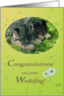 Hiking shoes and daisies in sunny green - Wedding Congrats Hiking card