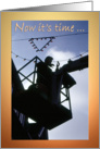 Electrician bucket truck worker silhouette - Time Retirement Congrats card