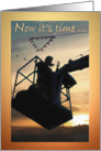 Electrician bucket truck worker silhouette -Sunset Retirement Congrats card