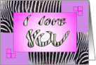 I love YOU - zebra print purple-pink - Valentine’s day card