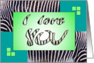 I love YOU - zebra print green - Valentine’s day card