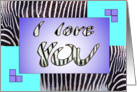 I love YOU - zebra print aqua-blue - Valentine’s day card