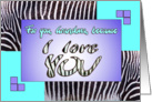 I love YOU Grandma - zebra print aqua blue - Valentine’s day card