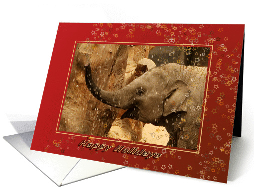 Little Elephant Stars Shower - Happy Holidays Red card (1098296)
