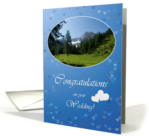 Mountain top hearts blue - Wedding Congrats Hiking card (1111290)