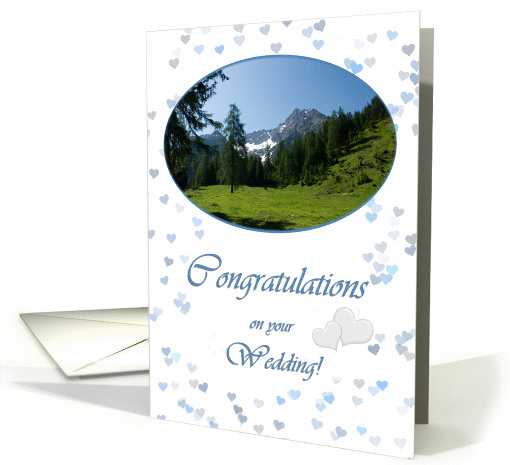 Mountain top hearts in white blue - Wedding Congrats Hiking card