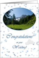 Mountain top hearts in white blue - Wedding Congrats Hiking card