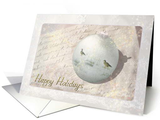 Victorian Holidays - Geese on Christmas ornament - Happy Holidays card