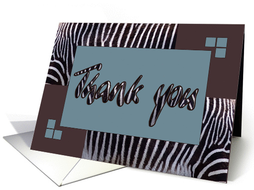 Zebra print Thank you card savannah blue brown blank note card