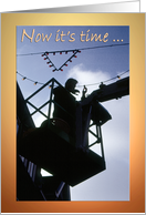 Electrician bucket truck worker silhouette - Time Retirement Congrats card