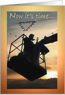 Electrician bucket truck worker silhouette -Sunset Retirement Congrats card